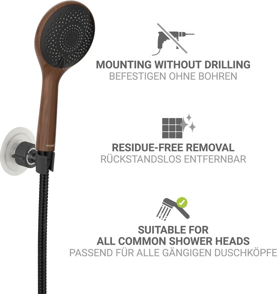 Čierny plastový držiak na sprchu bez vŕtania Libertà – Wenko