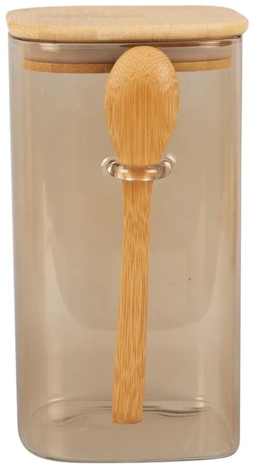 Hnedá sklenená dóza s dreveným vekom a lyžicou PT LIVING Canister, výška 19 cm