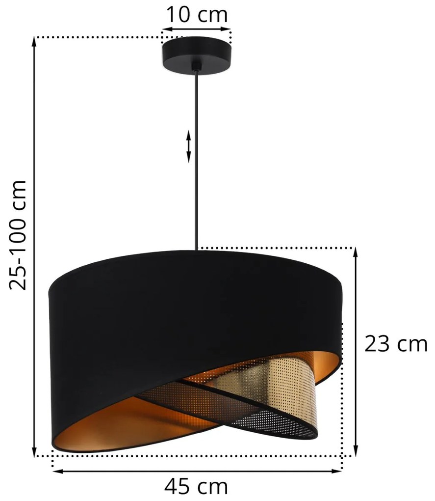 Závesné svietidlo Asti Duo2, 1x PVC/čierne textilné tienidlo, (fi 45cm), g, b
