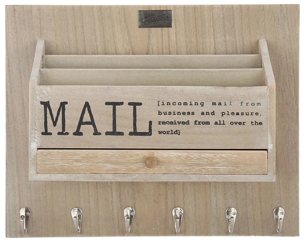 Prírodné box na poštu na stenu s nápisom Mail - 38 * 30 * 11 cm