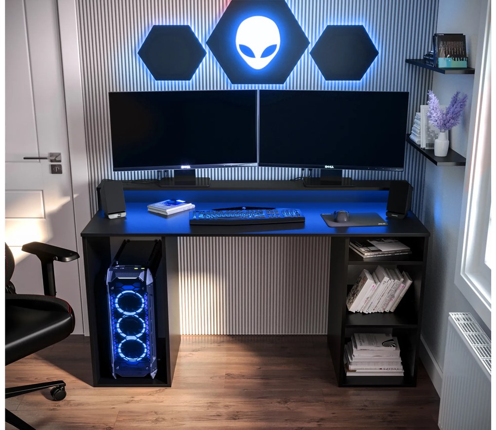 Herný PC stolík Garrick 1 (čierny) (s LED RGB osvetlením). Akcia -62%. Vlastná spoľahlivá doprava až k Vám domov. 1064134