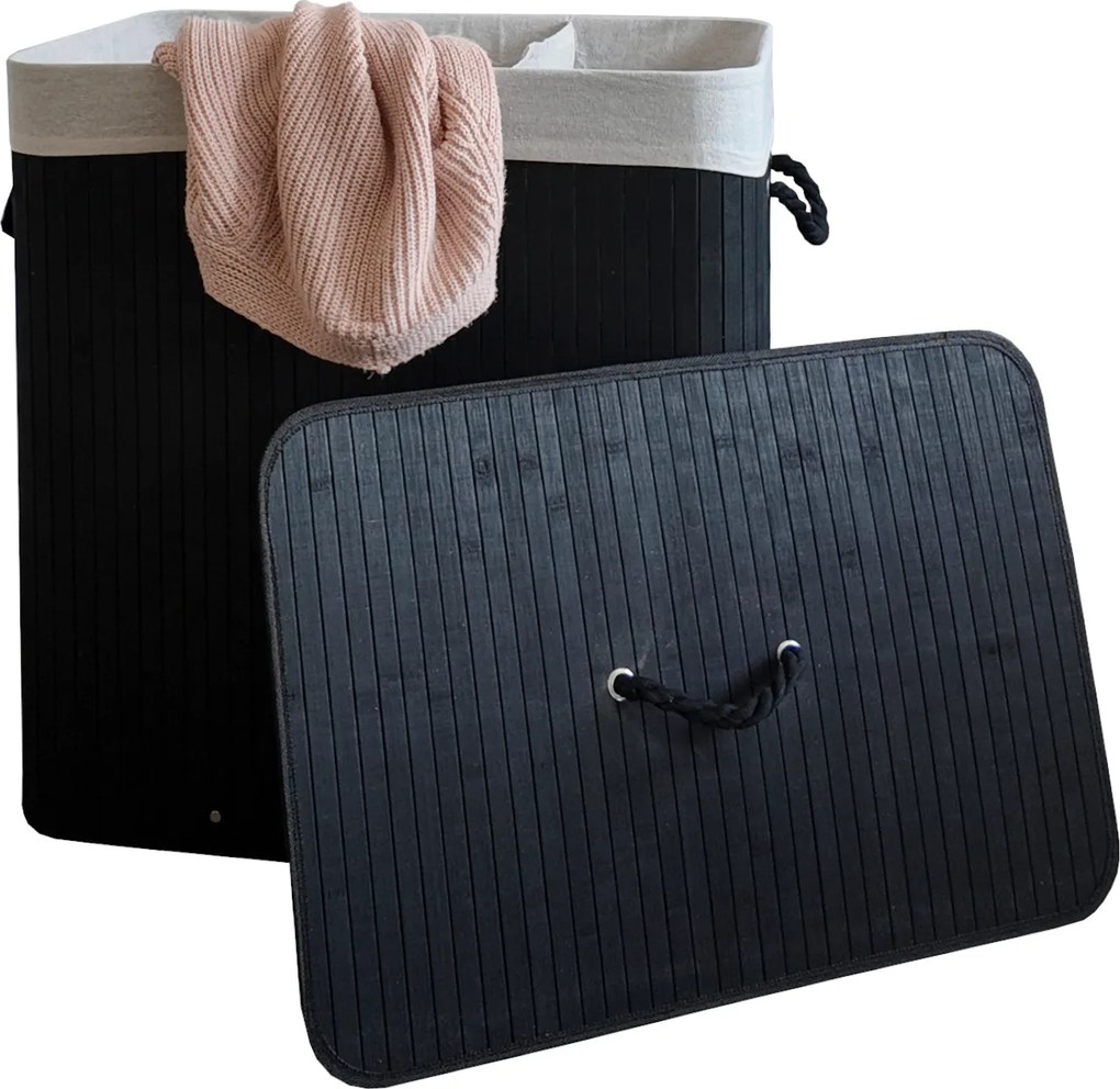 TRENDIE Bambusový kôš na prádlo 150l čierny + DARČEK