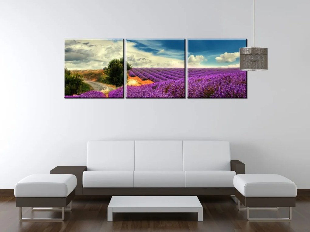 Gario Obraz na plátne Čarovná levanduľová krajina - 3 dielny Rozmery: 90 x 30 cm