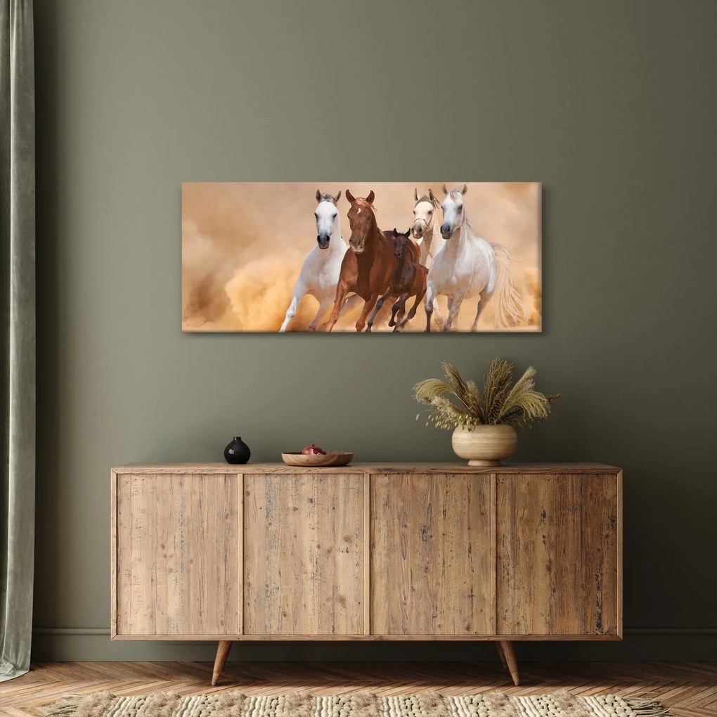 Obraz - Stádo koní (120x50 cm)