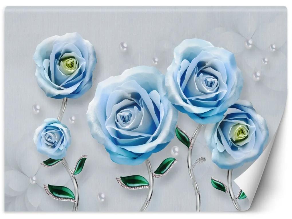 Fototapeta, Modré růže Květy 3D - 200x140 cm