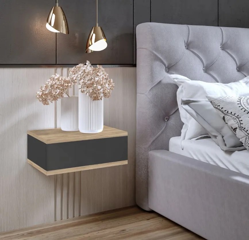 Nočný stolík LOFT - dub craft zlatý/grafitový