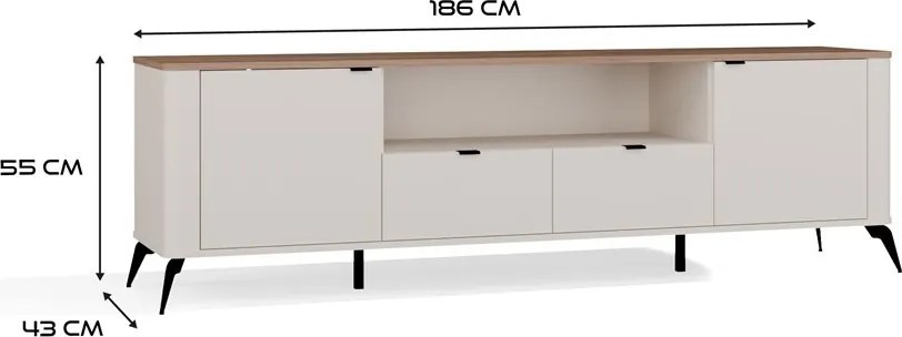 TV stolek CORDOBA 2D2S kašmírový/dub Castello