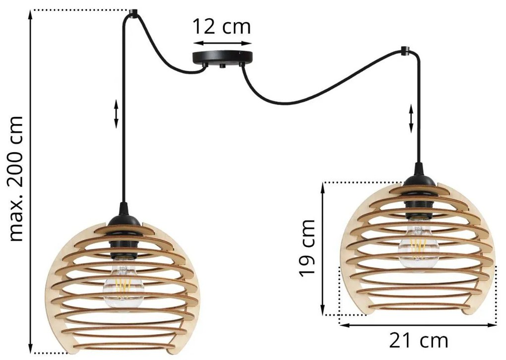 Závesné svietidlo TIMBER SPIDER, 2x drevené tienidlo, N