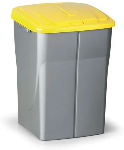 Plastový odpadkový kôš s vekom, 45 l, 370 x 365 x 515 mm, žlté veko