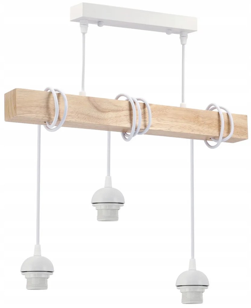 BERGE LED závesné stropné svietidlo, drevený trám, 3xE27, loft, brilantné drevo - biela