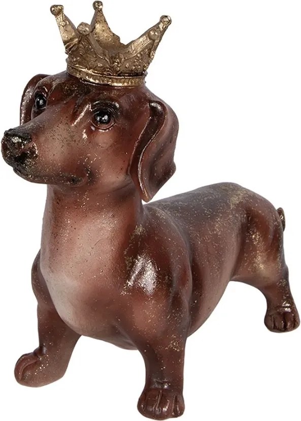 Hnedá dekorácia jazvečík s korunkou Dachshund - 35*14*28 cm