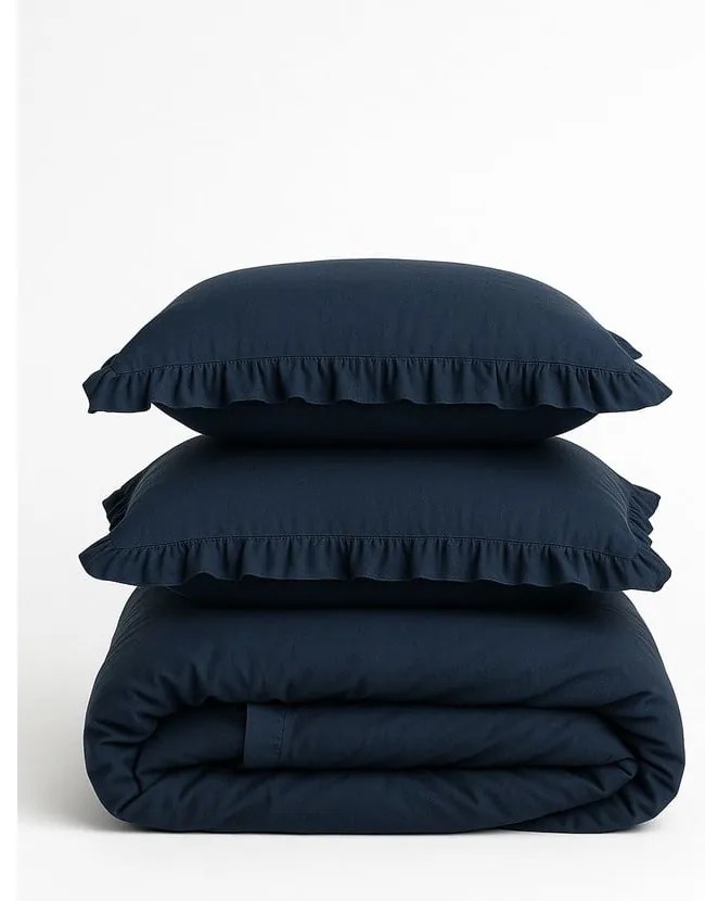 Tmavomodré obliečky na jednolôžko z bavlny Renforcé 140x200 cm Ruffle Striped – Mila Home Luxury