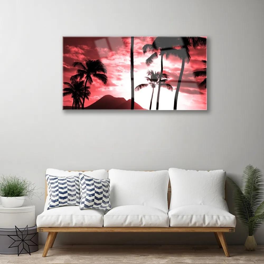 Obraz na skle Hora palmy stromy príroda 125x50 cm