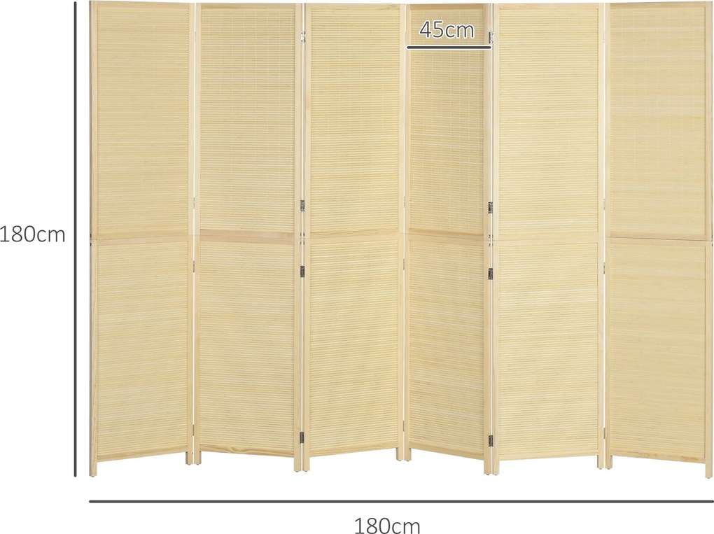HOMCOM Delič miestnosti z bambusu 6 panelov 270 x 180 cm Sklopný deliaci panel - Prírodný | Aosom