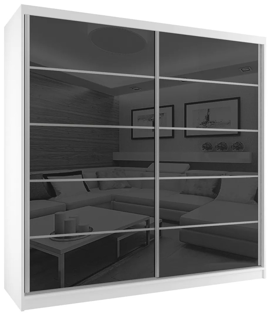 Šatníková skriňa 133 cm Belini biely mat / čierny lesk posuvnými dverami BH SZP2/2/W/WI/5B/HI