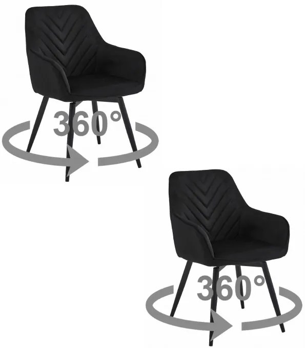Set dvoch jedálenských otočných stoličiek NANA360 zamatové, čierne (čierne nohy) 2 ks