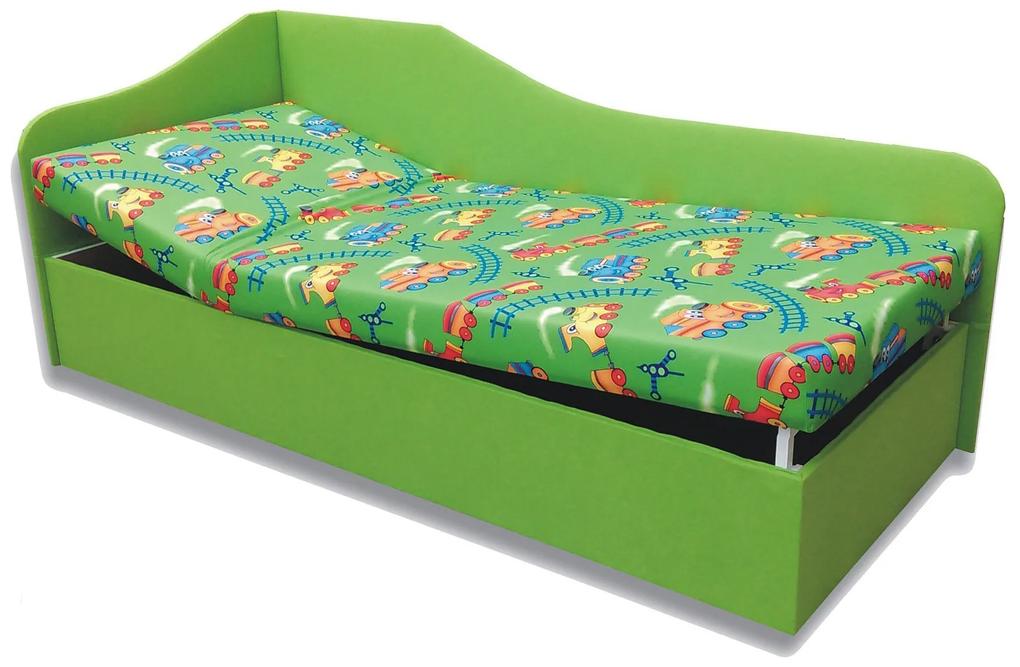 Jednolôžková posteľ (váľanda) 80 cm Abigail (Vláčik 4 + Zelená x101) (L). Vlastná spoľahlivá doprava až k Vám domov. 793056