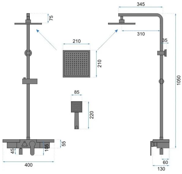 REA-P0636 - Sprchová súprava BRAVO matná čierna