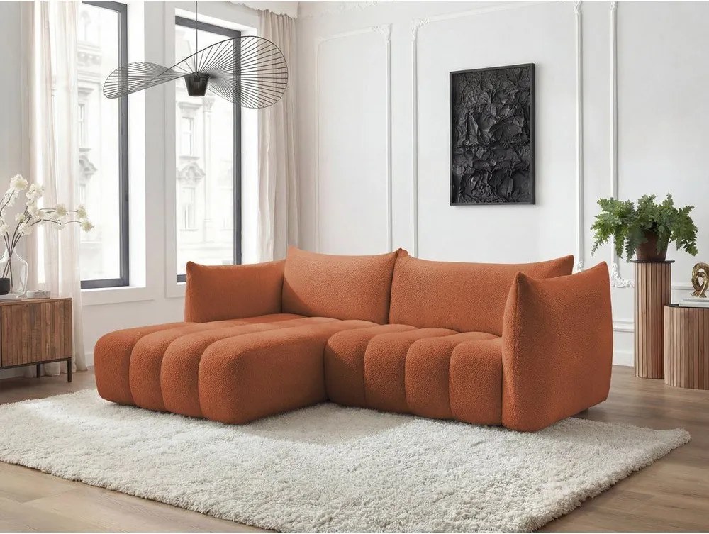 Oranžová rohová pohovka z textílie buklé (ľavý roh/s leňoškou) Azra – Bobochic Paris