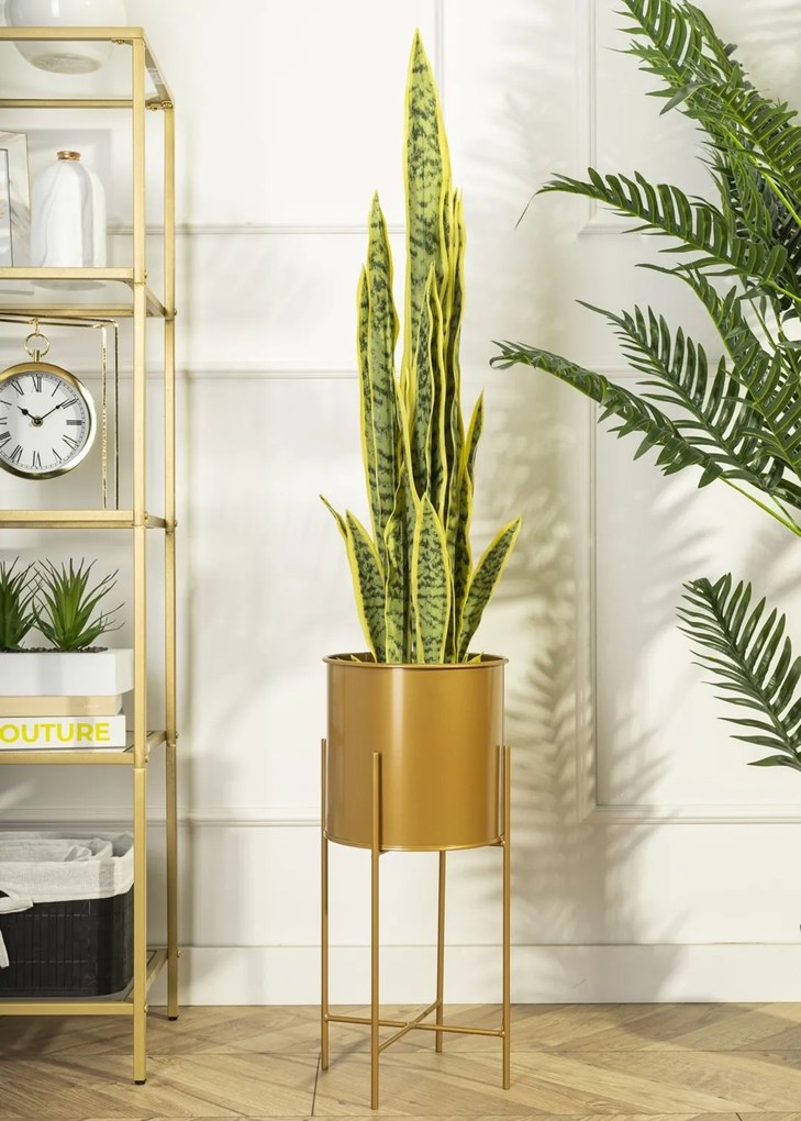KOVOVÝ KVETINÁČ SO STOJANOM GOLDEN 55X21 CM ZLATÁ