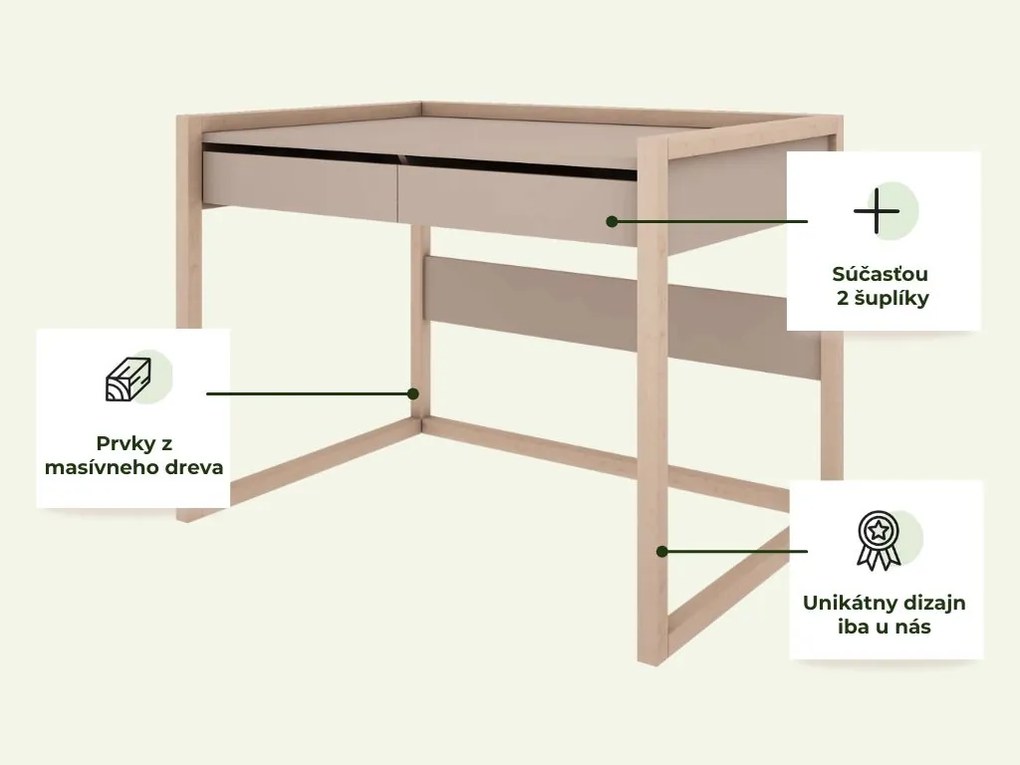 Písací stôl na drevených nohách BASIC kašmírový
