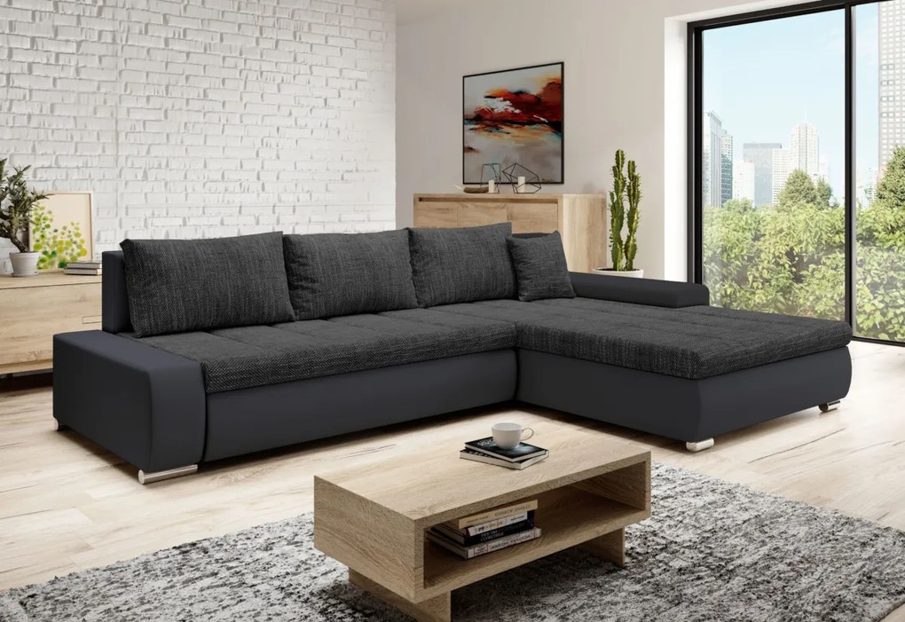 Rohová sedacia súprava TOSCANIA, 297x80x214, berlin 02/čierna ekokoža, pravá