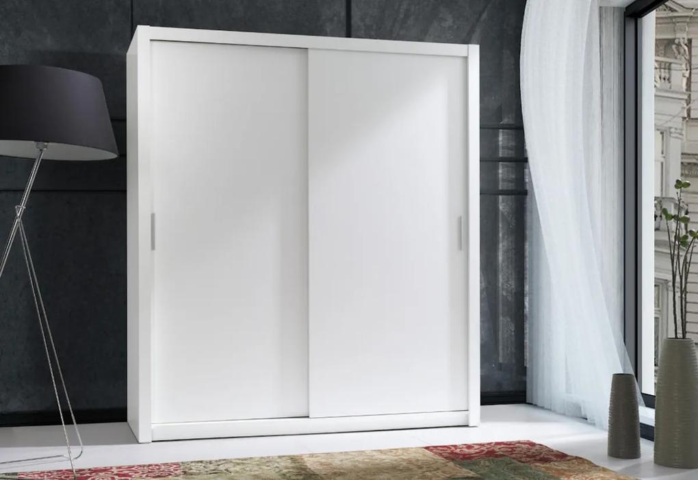 Posuvná skriňa 180 PUZZLE korpus biely, dvere hnedý LESK 180x200x62 cm