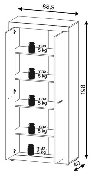 Predsieňová skriňa Luna 198 cm dub Matera svetlý/šedý