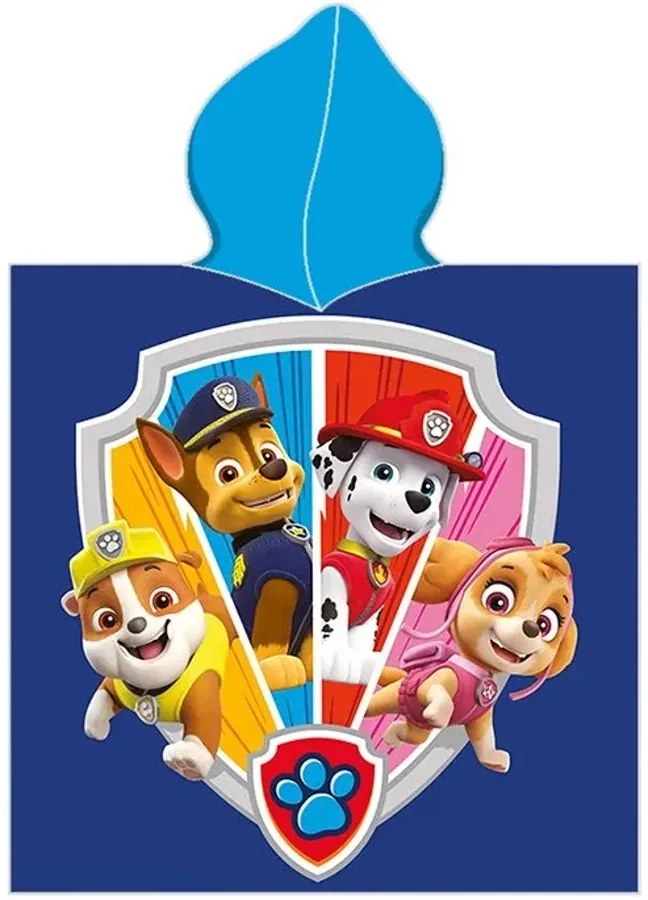 Detská osuška s kapucňou - plážové pončo Paw Patrol - Labková patrola - 100% bavlna - 55 x 110 cm - pre deti od 3 do 6 rokov