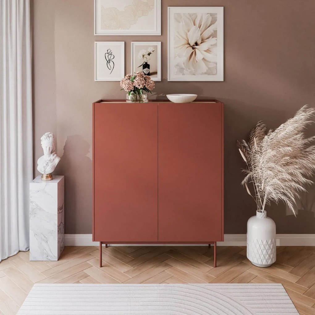 VYSOKÁ KOMODA LUCCA CERAMIC RED / DUB LINEA 97 cm