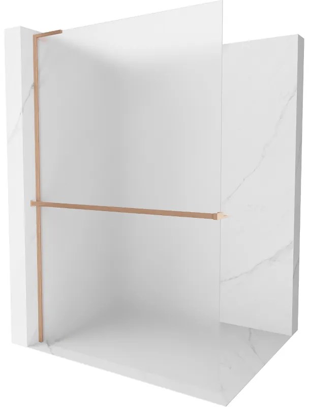 Mexen Kioto+ L, sprchová zástena Walk-In s poličkou a vešiakom 120 x 200 cm, 8mm sklo námraza, medený matný profil, 800-120-123-65-30