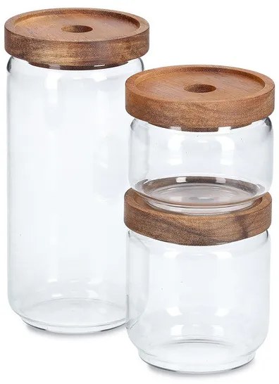 Sklenené dózy, 3 ks s akáciovým vekom, 260/440/950 ml