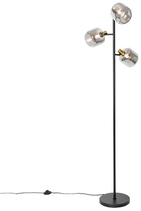 Inteligentná stojaca lampa čierna so zlatom a dymovým sklom 3-svetlá vrátane 3 Wifi P45 - Zuzanna
