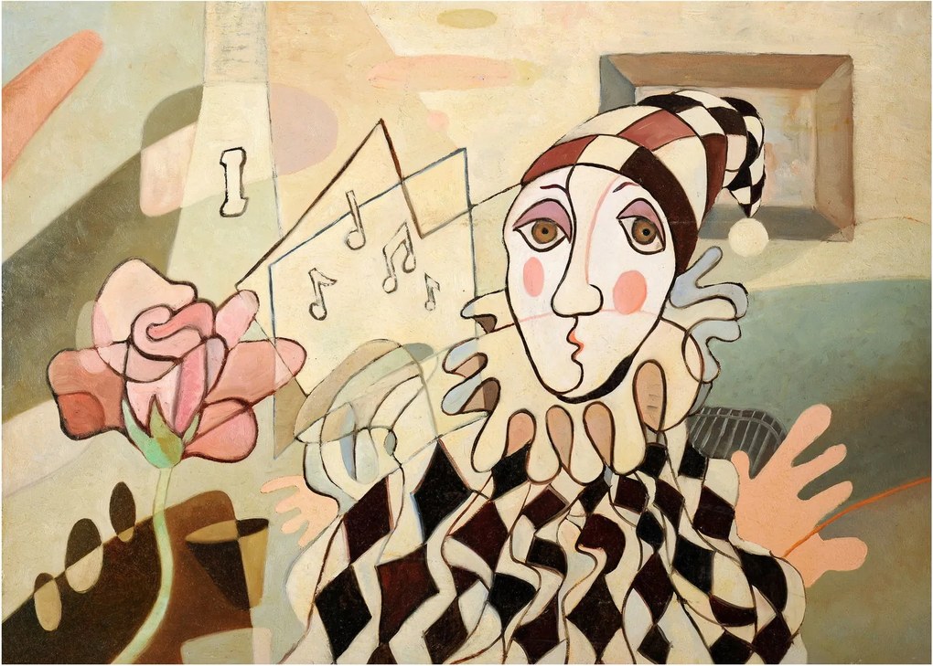 Sklenený obraz - Kubizmus - harlequin and rose (70x50 cm)