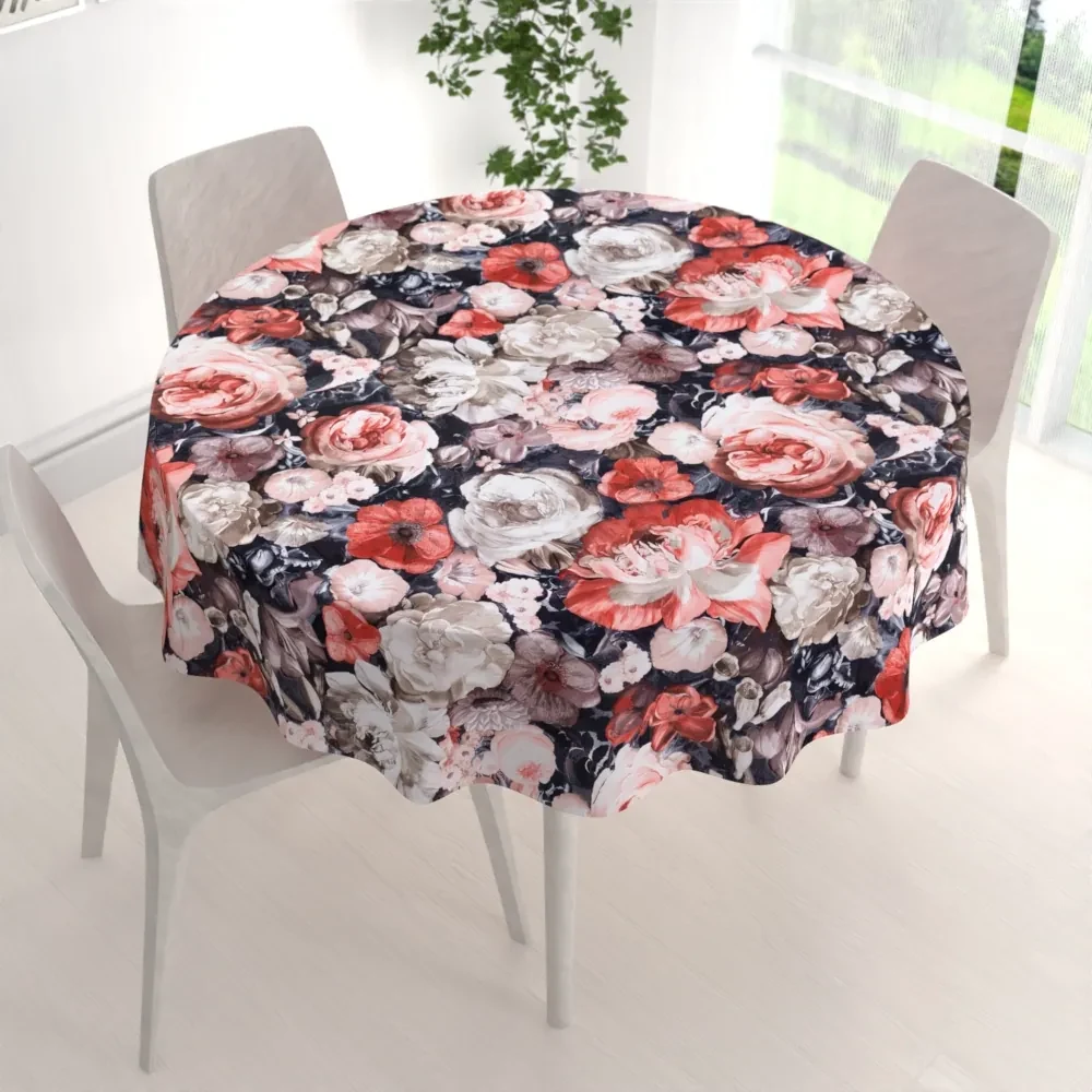 Biante Zamatový okrúhly obrus Tamara TMR-018 Červené kvety Ø 120 cm