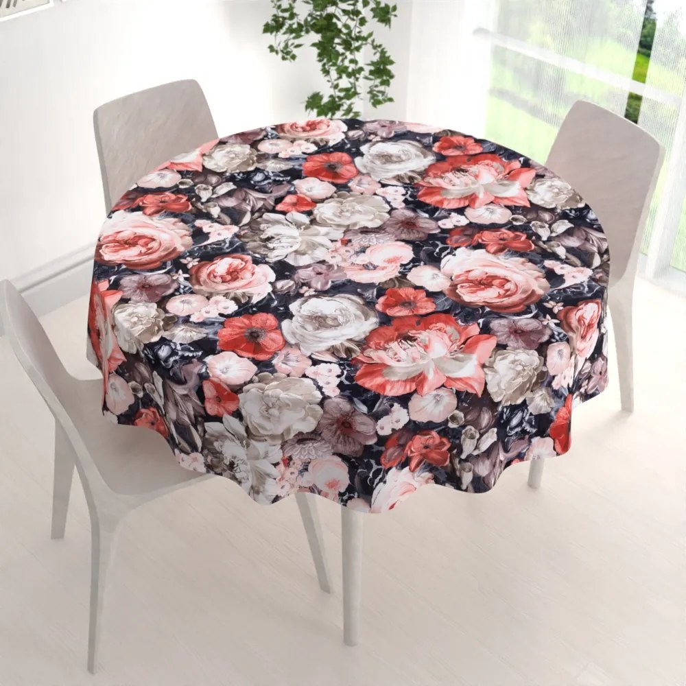 Biante Zamatový okrúhly obrus Tamara TMR-018 Červené kvety Ø 130 cm
