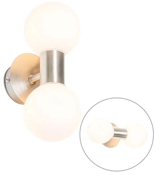 Moderná nástenná lampa oceľ IP44 2-svetlá - Cederic
