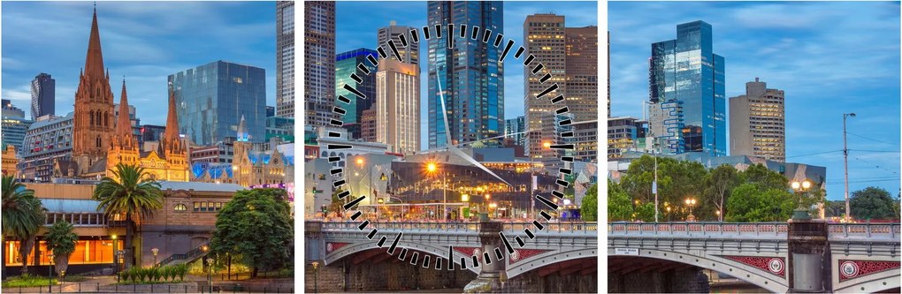 Obraz mesta Melbourne (s hodinami) (90x30 cm)
