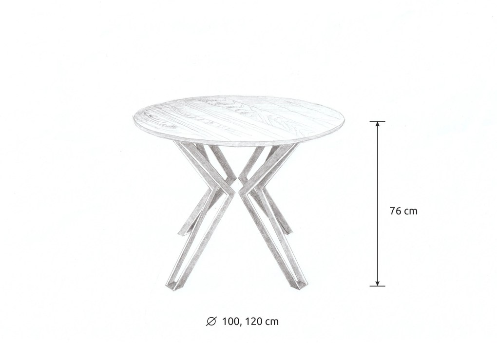 Wooded Jídelní stůl Atlanta z masivu DUB Průměr stolu: 120 cm, Hrana stolu: Švýcarská (zkosená), Barva kovu: Černá