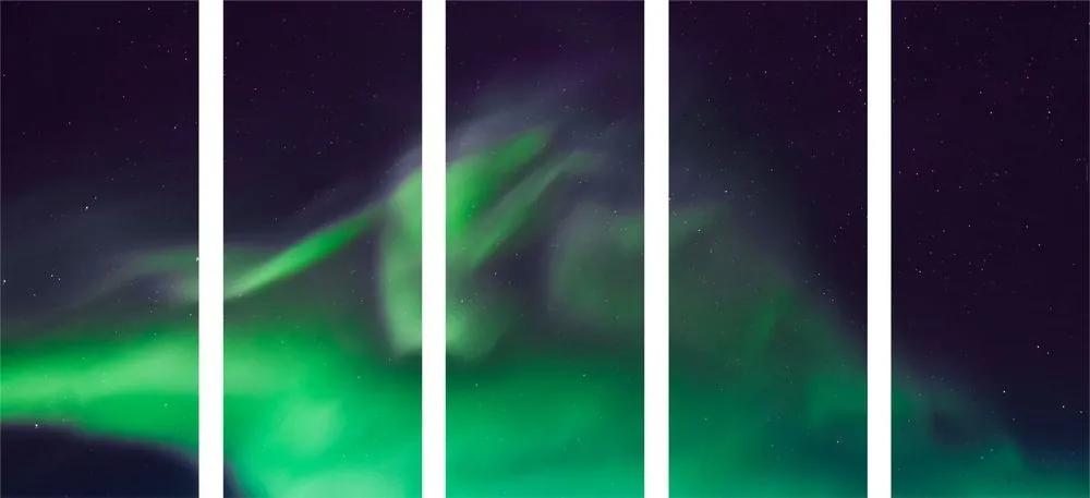 5-dielny obraz zelená polárna žiara na oblohe - 100x50