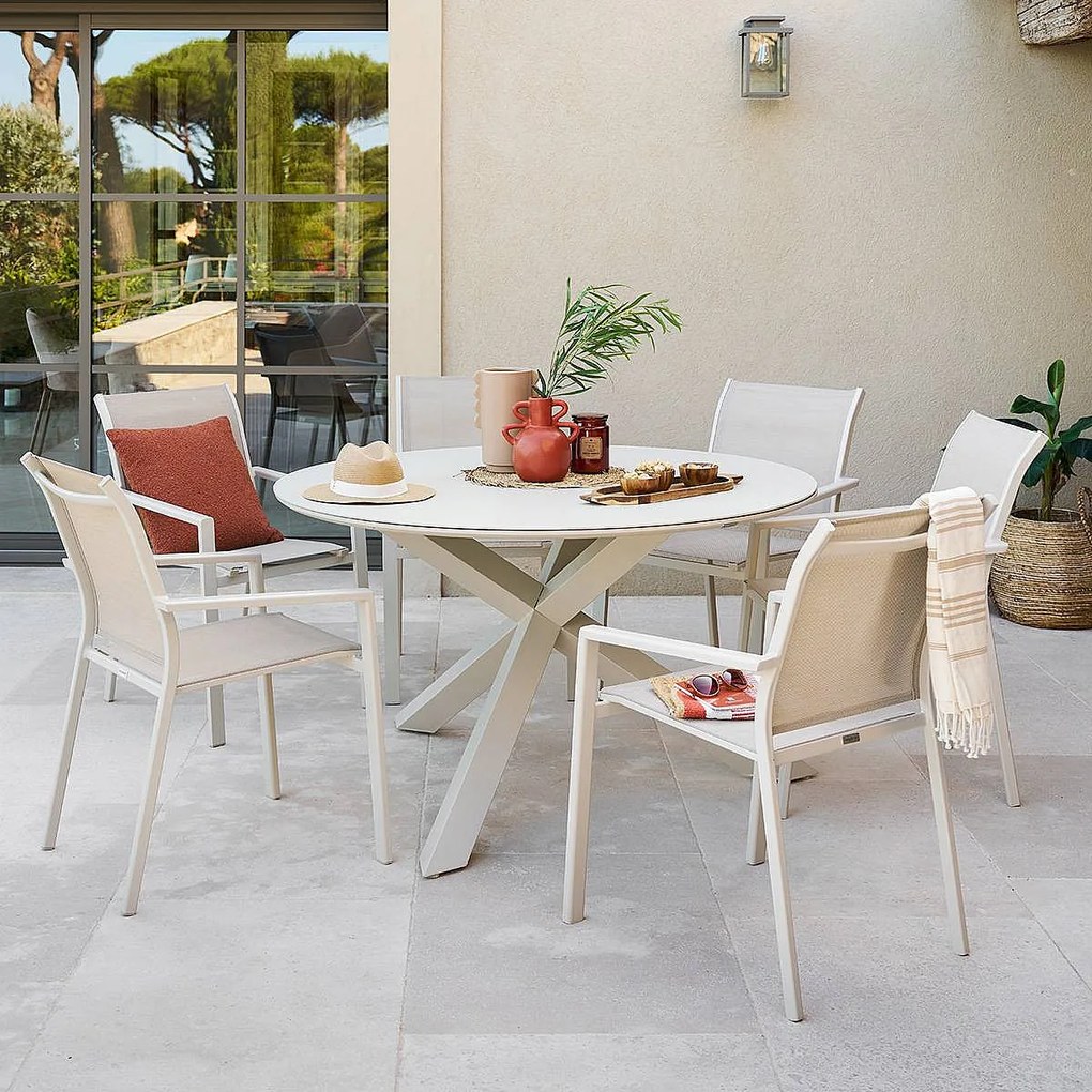 Hliníkový jedálenský stôl ORIENT ø 130 cm (ivory)
