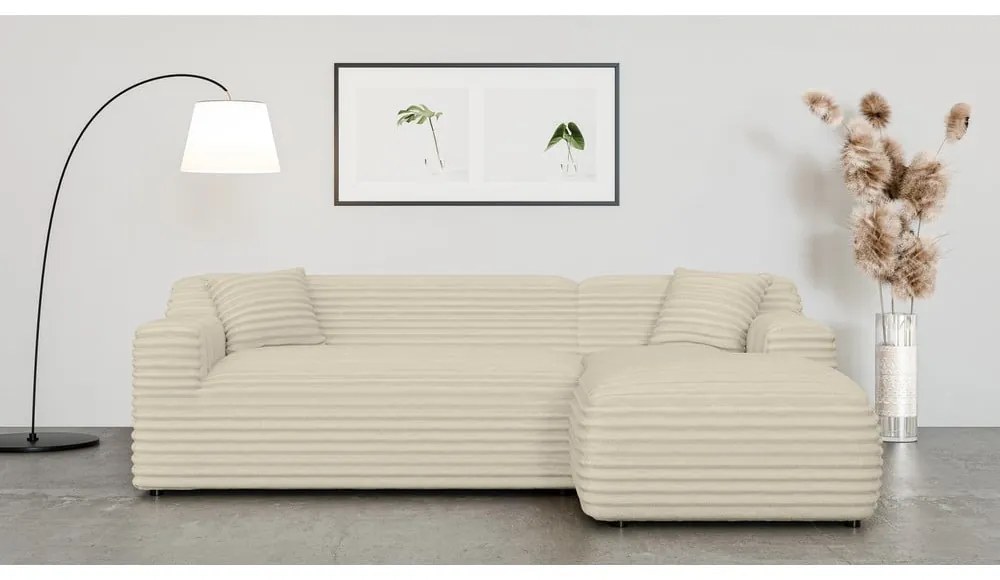 Béžová menčestrová rohová pohovka (pravý roh/s leňoškou) Martin – Ropez