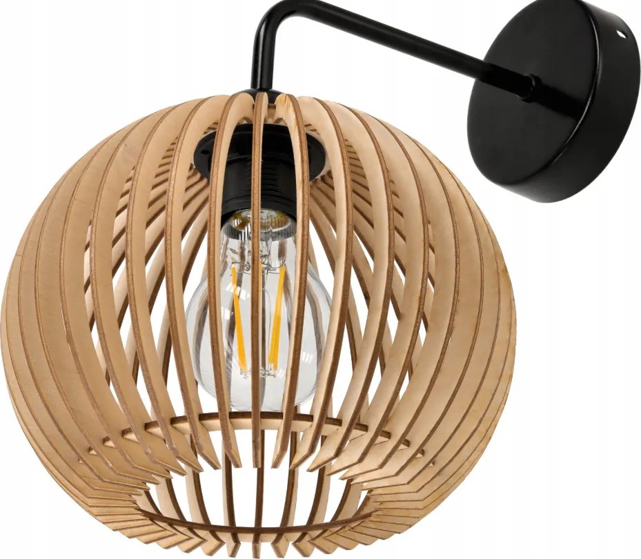 Nástenná lampa 1x E27 edison LED nad zrkadlo s dreveným tienidlom