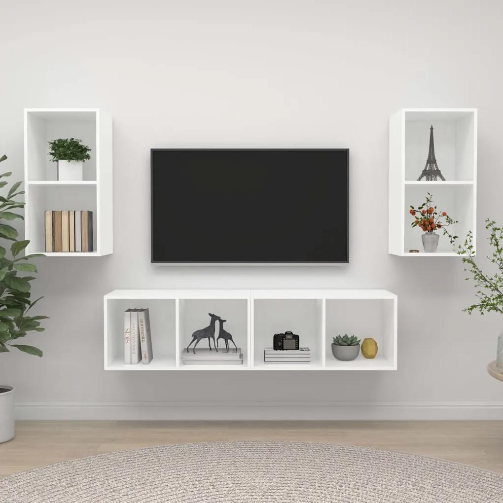 Nástenné TV skrinky 4 ks biele drevotrieska