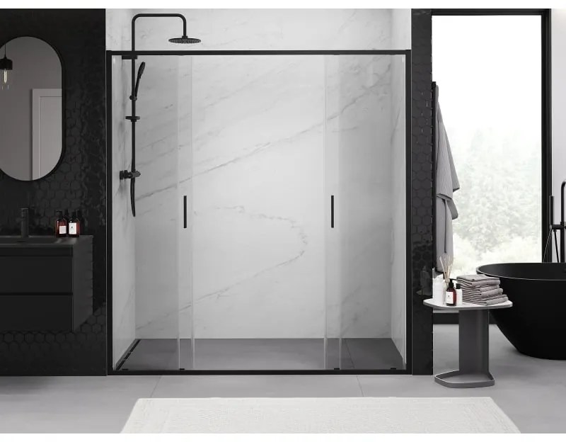 Mexen Exo, 2-krídlové posuvné 170x200 cm, 6mm číre sklo, čierny profil, 8152-170-000-70-00