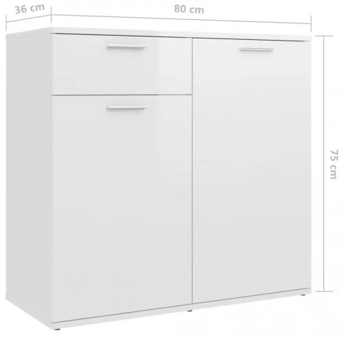 vidaXL Komoda lesklá biela 80x36x75 cm drevotrieska-