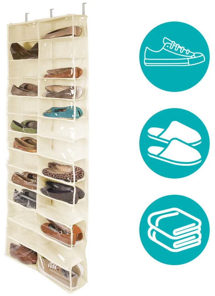 Závesný organizér obuvi, 160x55x16 cm - Béžový