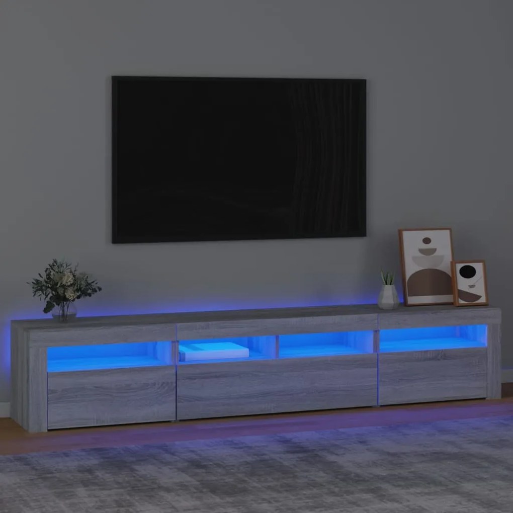 TV skrinka s LED svetlami sivá sonoma 210x35x40 cm