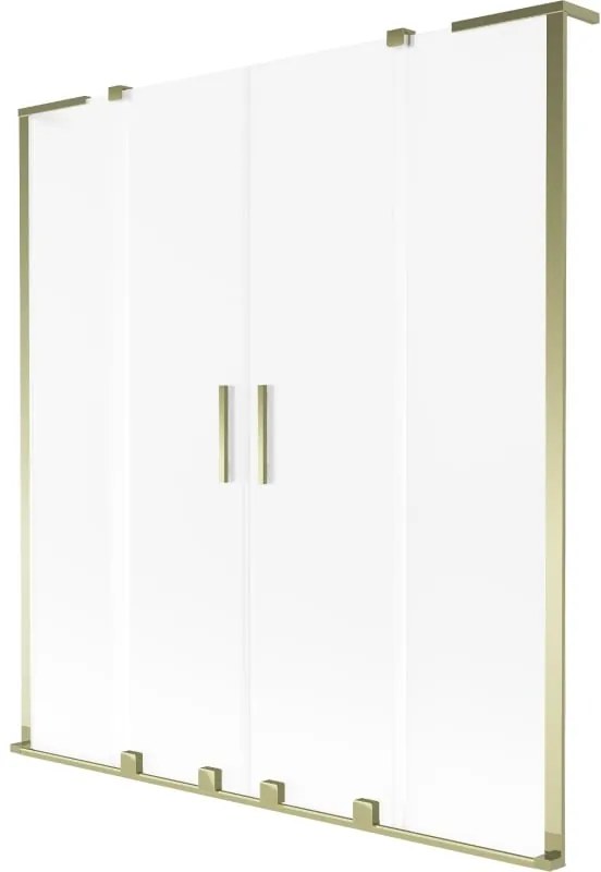 Mexen Velar L Duo, 2-krídlová posuvná vaňová zástena 160 x 150 cm, 8mm sklo námraza, zlatá lesklá, 896-160-003-32-50