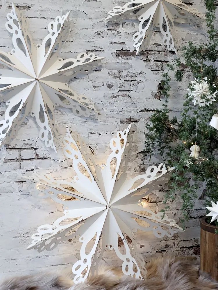 Biela antik kovová nástenná dekorácia snehová vločka Snowflake - 53*6 cm